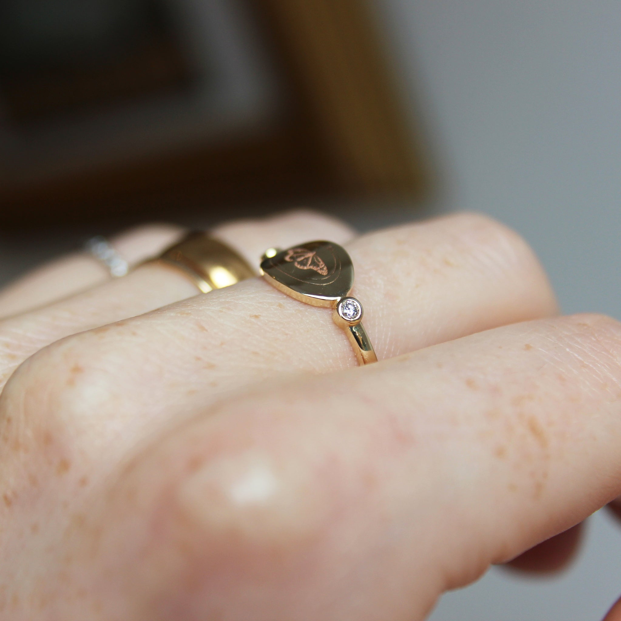 Diamond Engraved Snake Ouroboros and Butterfly Ring