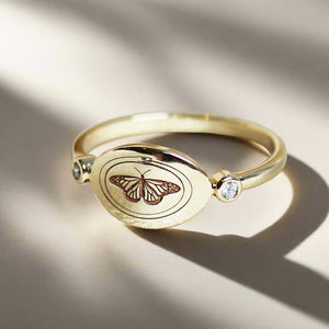 Diamond Engraved Snake Ouroboros and Butterfly Ring