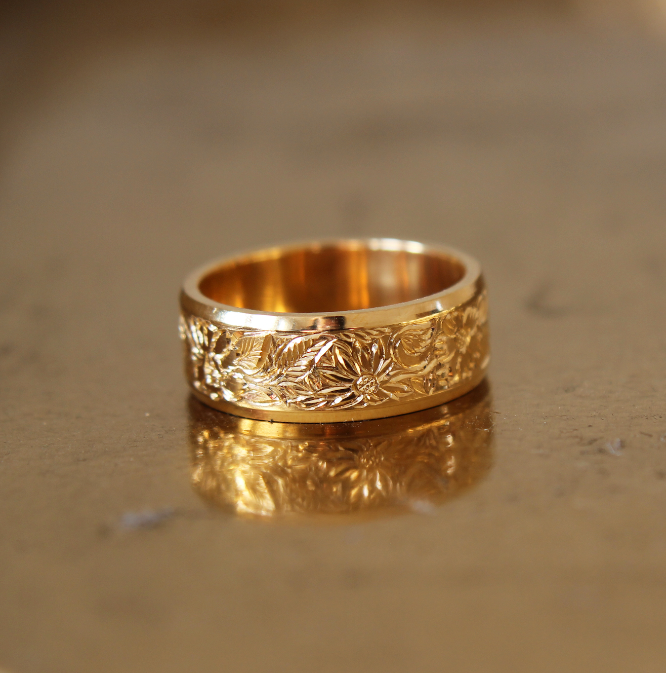 Floral Hand Engraved Wedding Band