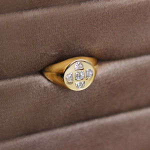 Half Moon and Old Cut Diamond Solid Signet Ring 18ct Yellow Gold